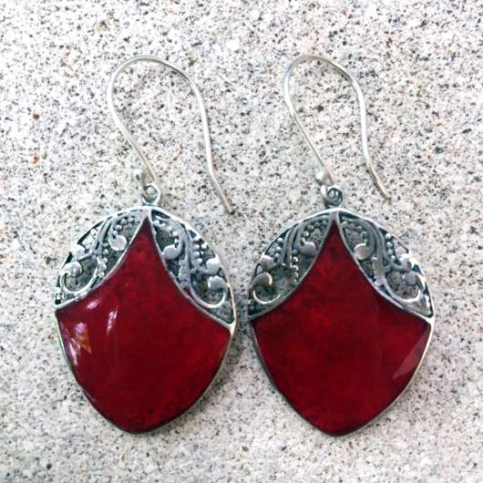 (HANDMADE 925 BALI SILVER EARRINGS WITH CORAL)